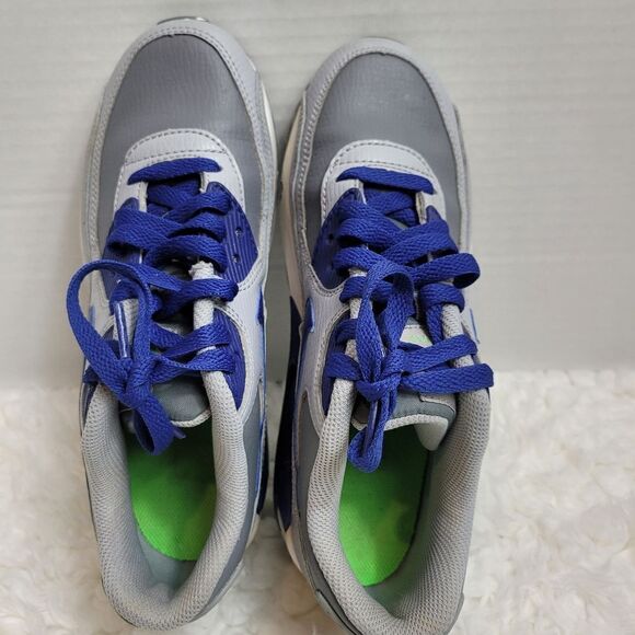 Nike Air Max 90 Boy Shoes Size 5.5 Cool Grey Royal Blue Youth - Picture 8 of 10